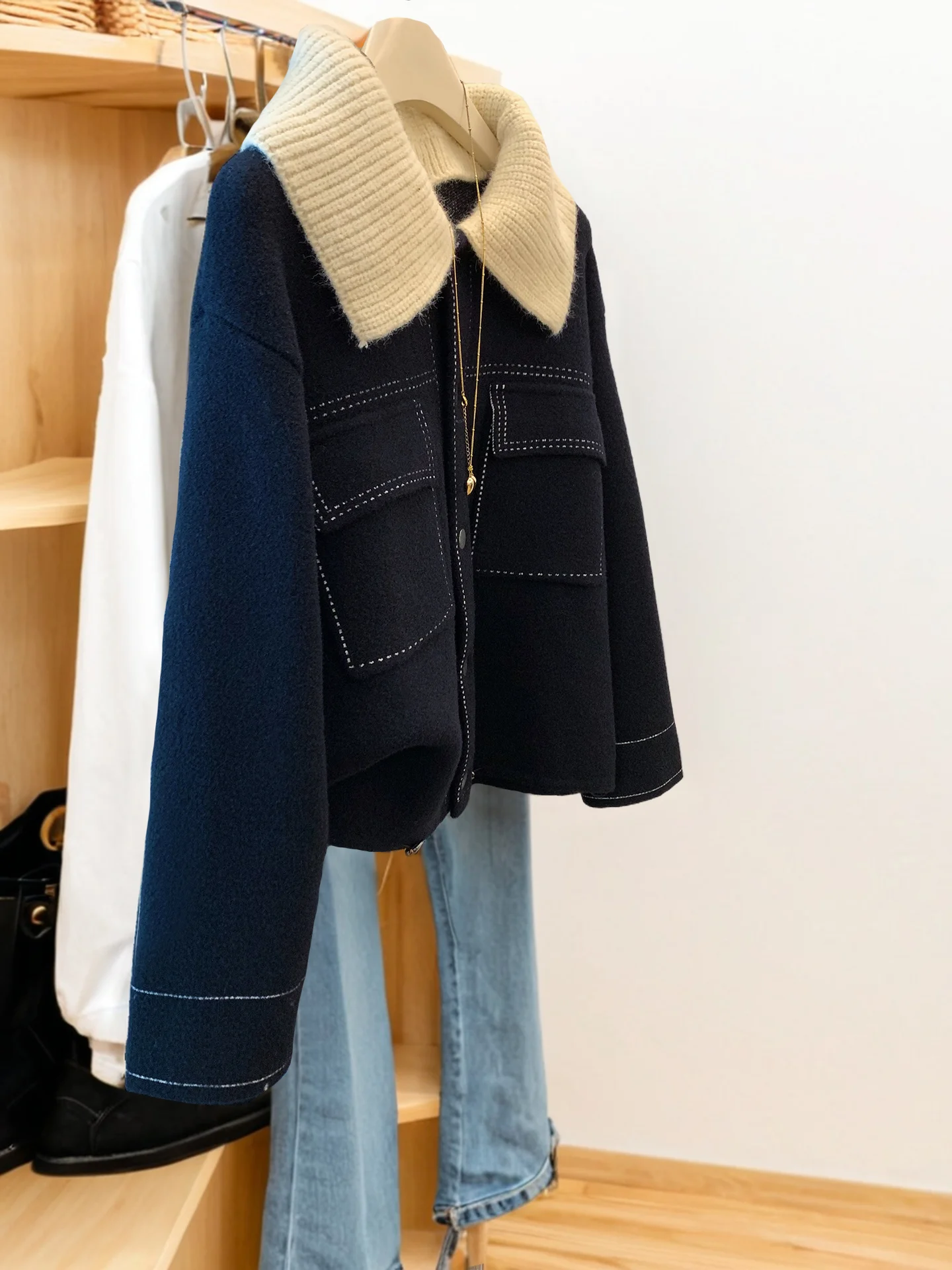 

Ele Vintage ort Casual ort Coat Loose Long Sve Turn-down Collar Women's Faion Autumn Winter Warm Top