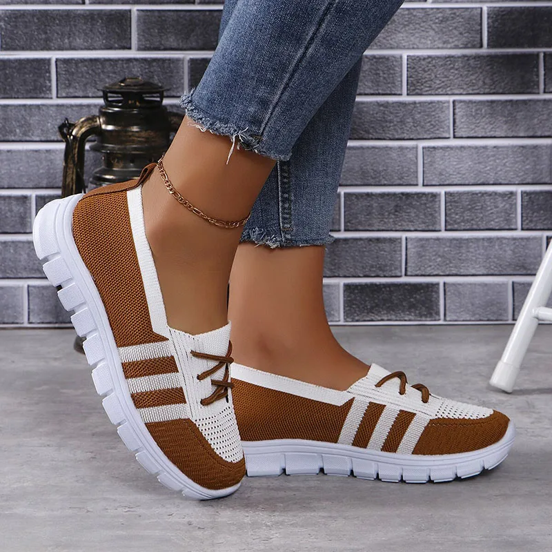 Fashion Striped Summer Sneakers for Women Breathable Knitting Non-Slip Sports Shoes Woman Mix Color Soft Bottom Casual Shoes