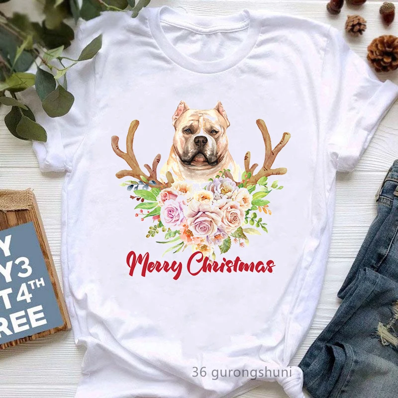 

Merry Christmas 2022 Letter Print Tshirt Women'S Clothing Funny White T Shirt Femme Harajuku Shirt Winter Fashion T-Shirt Tops