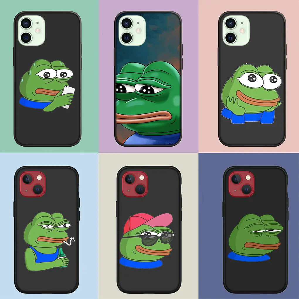 Sad Frog Pepe Funny Phone Cover Case for Apple iPhone 15 14 Plus 13 12 Mini Pro Max XR + 13Pro 14+ 15+ Funda Coque Soft Casing