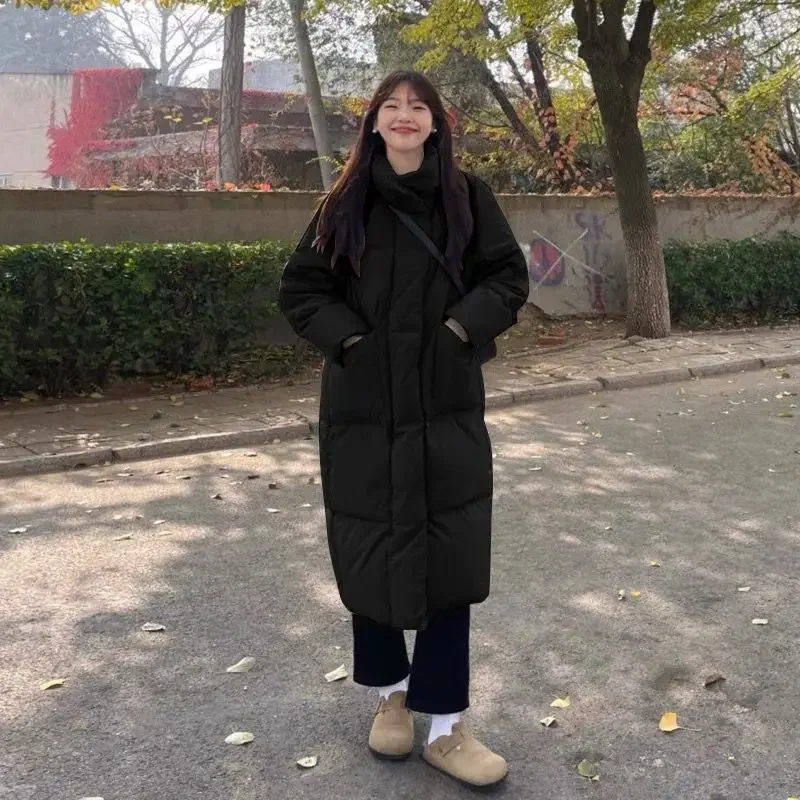 2023 New Cotton Dress Women's Winter Mid length Knee Over Korean Loose and Thickened Cotton Coat