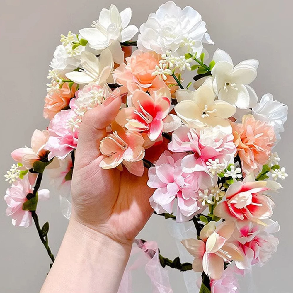 Fashion Simulated Flower Crown Bohemian Bride Wedding Flower Headbands Women Braided Wreath Hair Band Girl Floral Garland