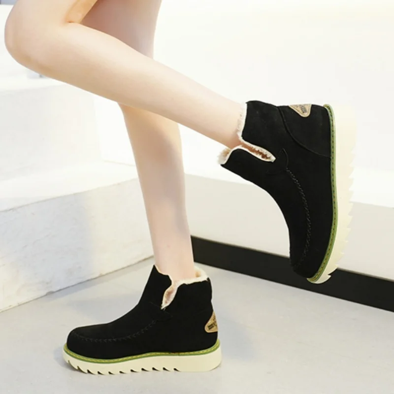 الشتاء جولة تو الراحة ومكافحة زلة العمل والترفيه الأحذية النسائية المألوف جديد دافئ سميكة سوليد أحذية بوت قصيرة أنيقة