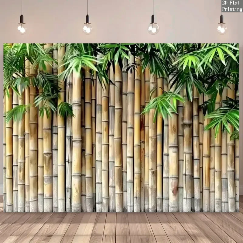 2D Flat - -  Forest Backdrop Fabric 1pc Vinyl Leaf Print Universal Wall Decoration Suitable For Birthday Celebrations Cake Table