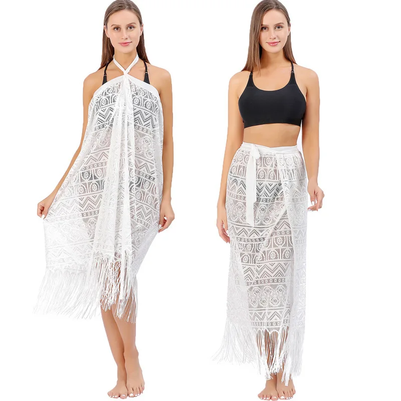 

Strap Beach Wrap Skirt Cross-border New Large-size Lace Beach Skirt, Bikini Blouse, Sunscreen Shawl Women
