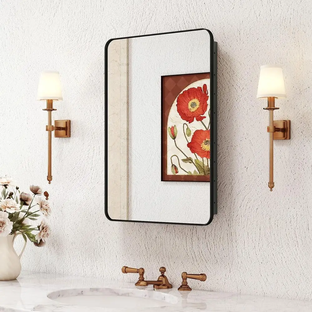 

Медицинский шкафчик с зеркалом, 16x24, полностью собранный, настенный или встраиваемый, с регулируемыми полками для хранения