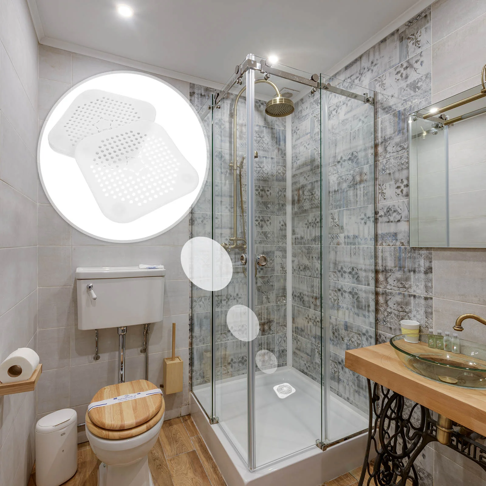 

4 Pcs Square Kitchen Sink Anti-clog Floor Drain Silicone Pad (white) 4pcs Filter Bathroom Hair Catcher Silica Gel Covers