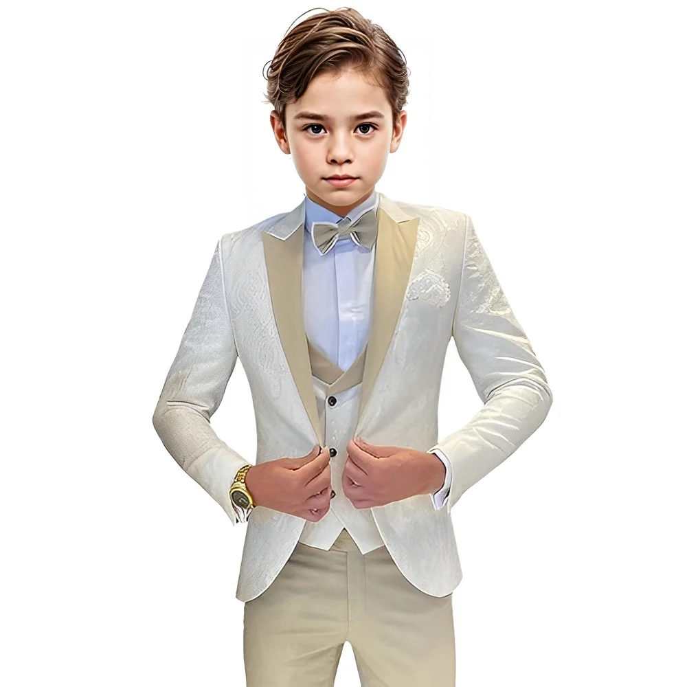 

Boys Tuxedo Suit Jacquard Slim Fit 3 Piece Kids Tuxedo Suits for Boys Formal Wedding Suit Blazer Vest Pants