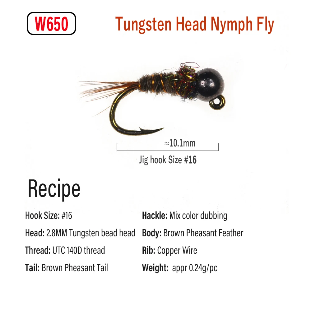 WIFREO 8pc Tungsten Bead Jighead Nymphs Fly Bug Worm Fast Sinking Trout Fishing Flies Artificial Insect Fishing Lure for Rainbow