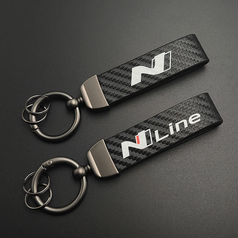 2026 Carbon Leather Keyring Luxury Women N Line Car Keychain For i20 i30 Elantra Kona Sonata Tucson N Line Keychain Accessories