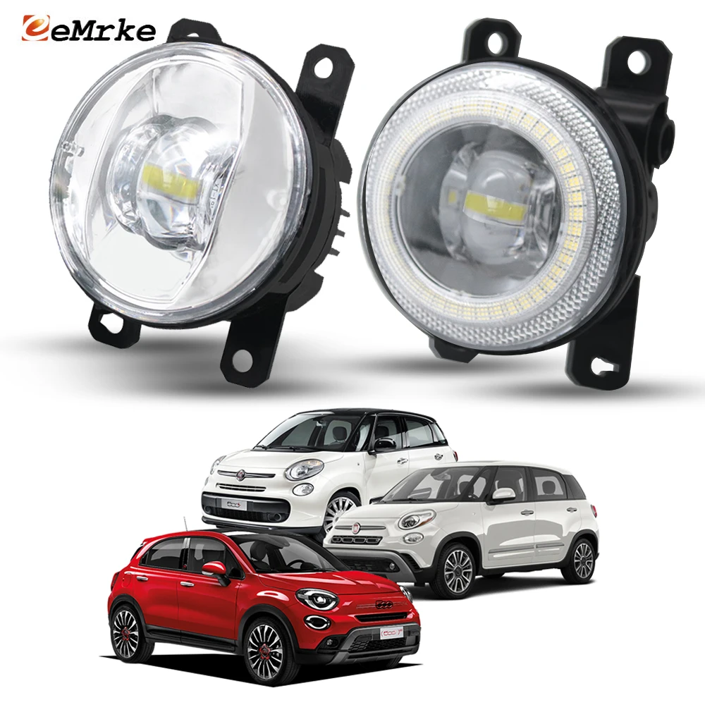 

Left & Right Side LED Fog Lights For Fiat 500L 2012-2022 / 500X 2018-2023 Angel Eye DRL Driving Running Lamp Car Accessories