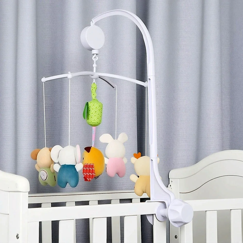 Babybett Glocke Spielzeughalter Weiß Rasseln Halterung Mobile Krippe Spieluhr Neugeborenen Glocke Krippe Spielzeug, Der Halter kann 360 Grad dreht werden