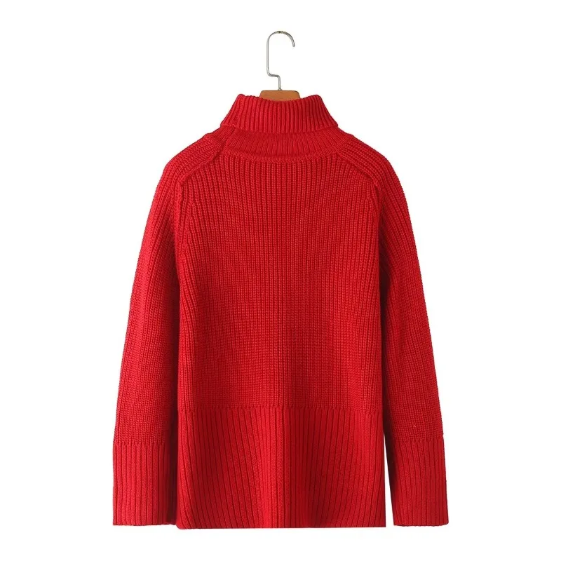 TRAF ZR Ins Red Turtleneck Pullovers Women 2024 Women\'s Winter Sweater Knit Y2k Knitwears Ladies 2023 Knitted Long Sleeve Top