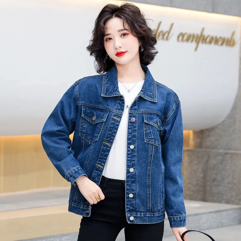 2024 New Spring Autumn Single-breasted Women Denim Jacket fashion Loose Long Sleeve Casual Jeans Coat Female outerwear tide R355