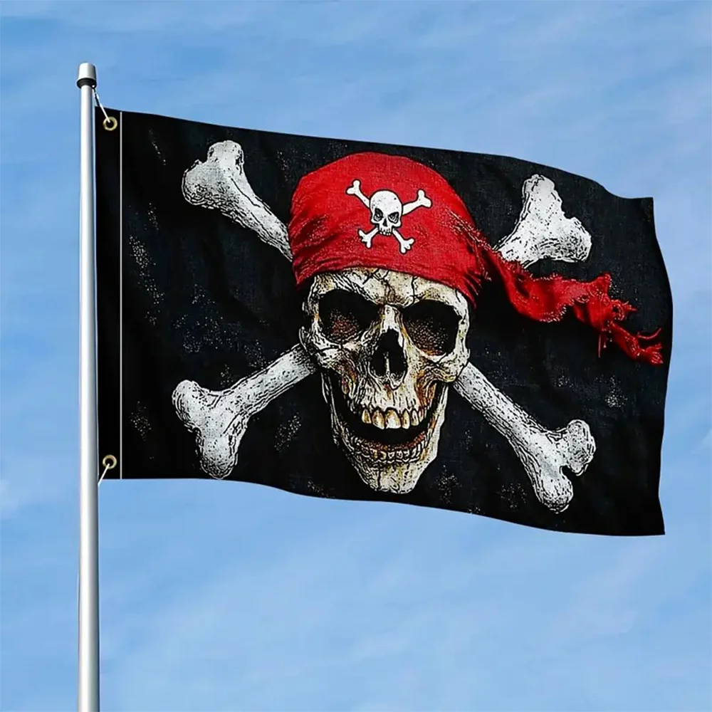 Jolly Roger Pirate Flag with Red Scarf Skull Design - Vibrant Polyester Outdoor Flag Parties & Themed Events,Durable and Fade