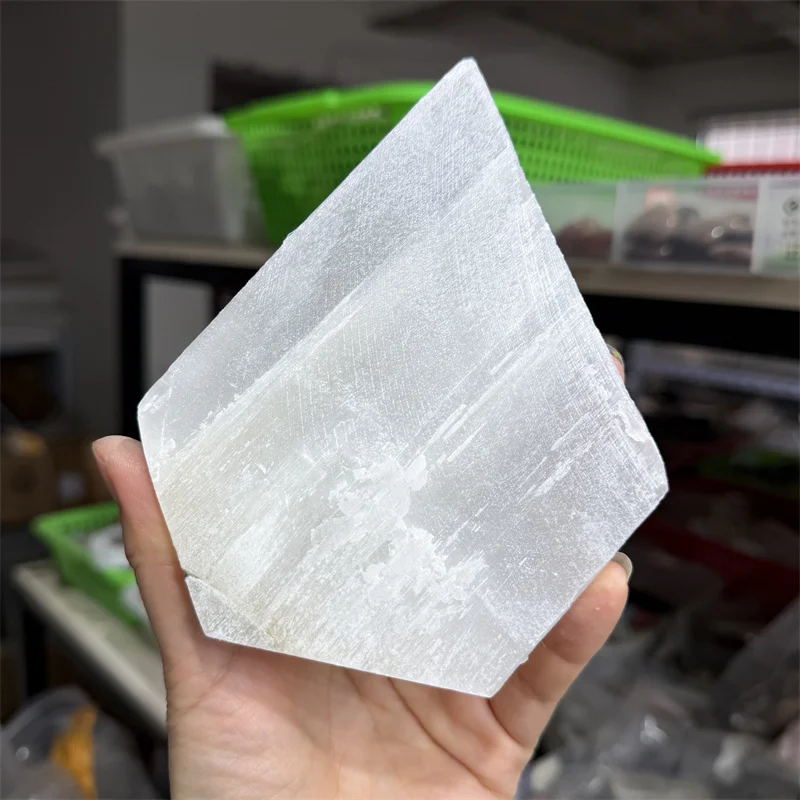 Natural Selenite Crystal Slab Station Mineral Flat Crystal Plate for Cleansing Purification Healing