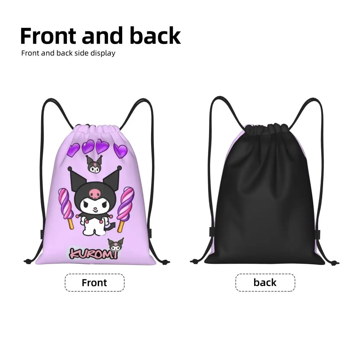 Custom Kuromi การ์ตูนอะนิเมะกระเป๋าเป้สะพายหลังผู้หญิงผู้ชายกีฬายิม Sackpack พับการฝึกอบรมกระเป๋ากระสอบ