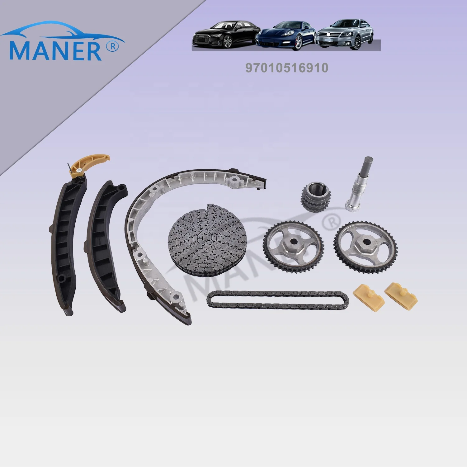 MANER 97010516910 Piezas de motor Control de sincronización del motor de coche Kit de guías de tensor de cadena de distribución para Porsche Panamera 970 3.6L 11-16