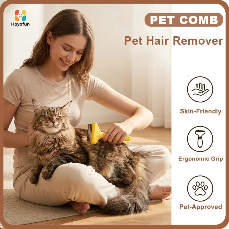 Pet Deshedding Comb 18 Wide Blades One Click Hair Removal Ergonomic Grooming Tool with Detachable Head for Dogs Cats