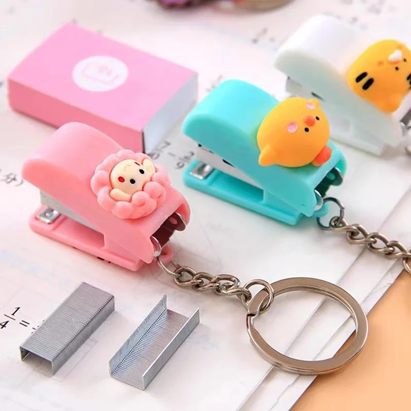 Mini Cute Animal Stapler Portable Book Binding Machines Keychains School Supplies Office Accessories Creative Stationery Gifts