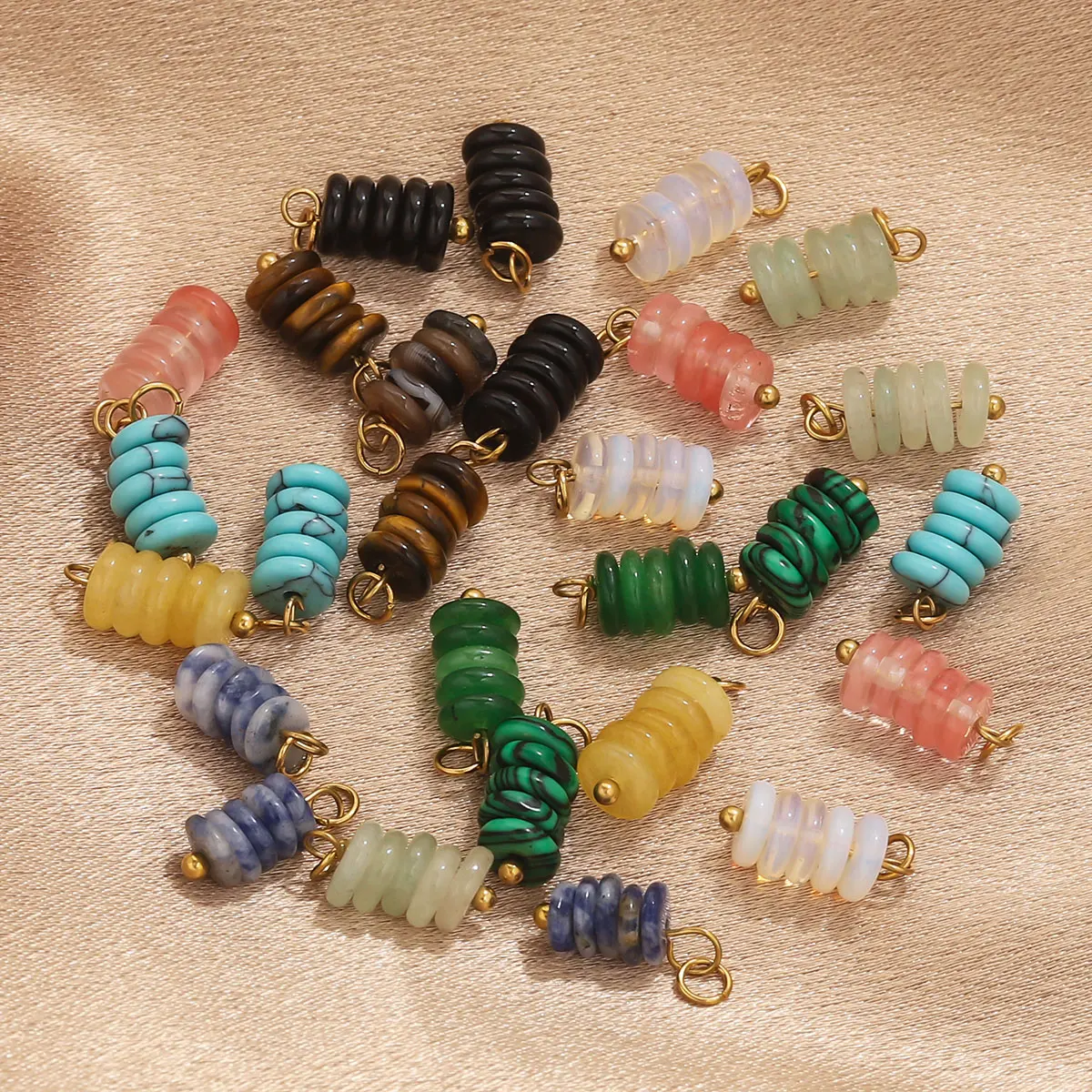 5 PCS Stainless Steel Color Natural Stone Talisman Pendant Suitable for DIY Feminine Charm Earrings Jewelry Connector Material - Image 6