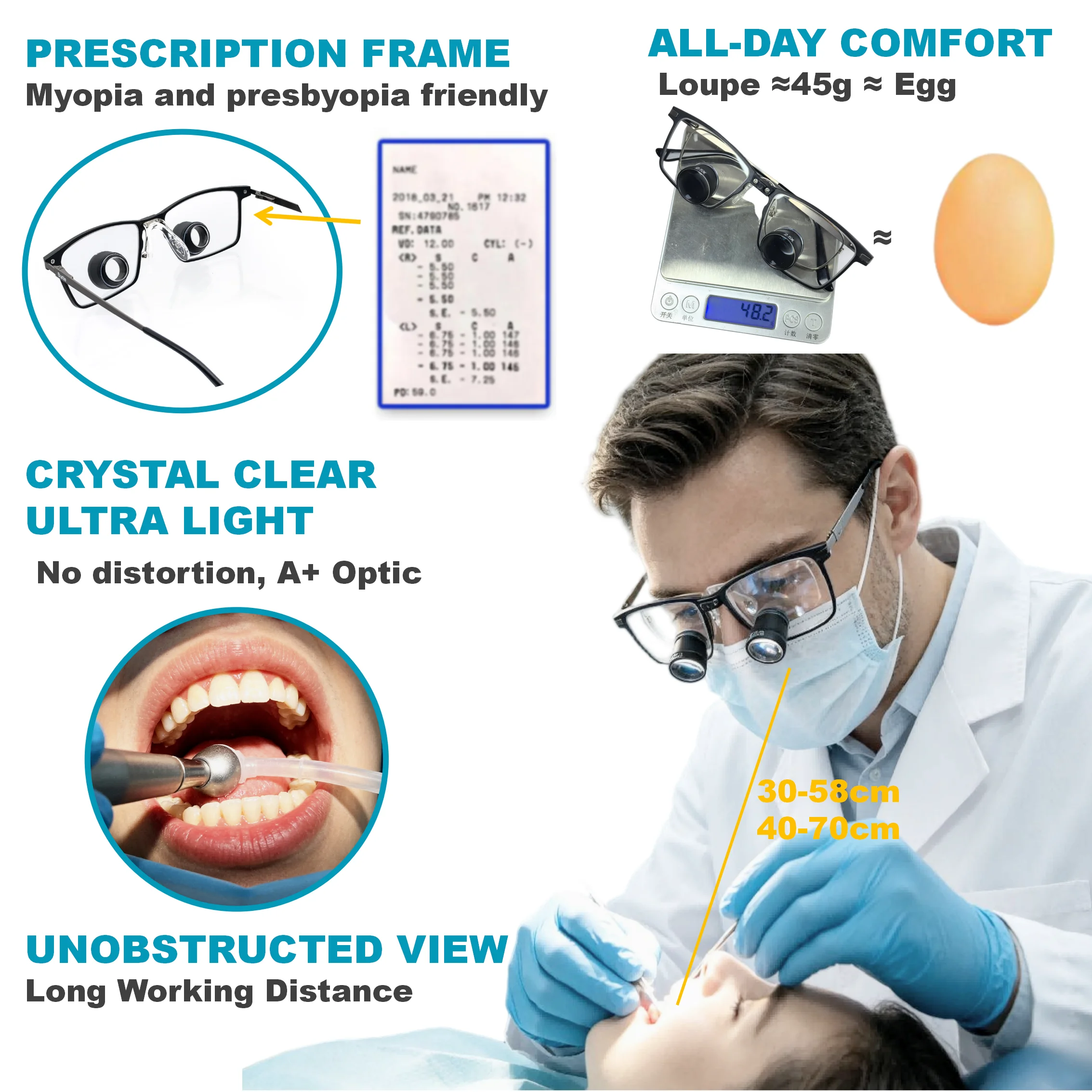 Ginghealy TTL Galilean Loupes Magnifying Glasses 2.5X/3.0X/3.5X IPD Customized Diopter HD Long Working Distance Titanium Tool