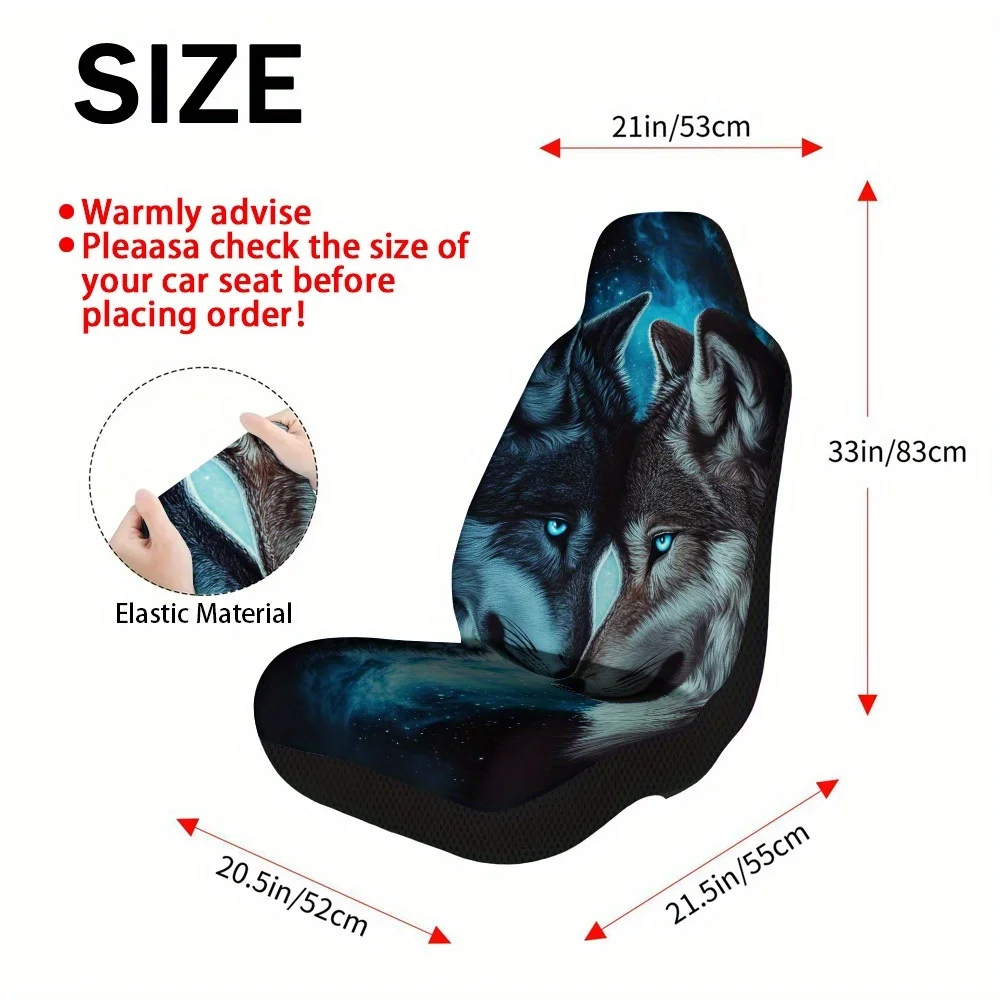 Set Of 2 Universal Car Seat Covers Featuring A Mystical Wolf Design, Ideal For Enhancing Your Vehicle'S Interior. Suitable For D