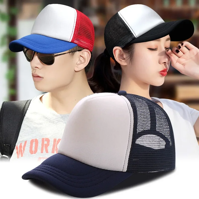 Sombrero de camionero de 5 paneles para hombre y mujer, gorra de béisbol de malla en blanco, ajustable, con visera, Unisex