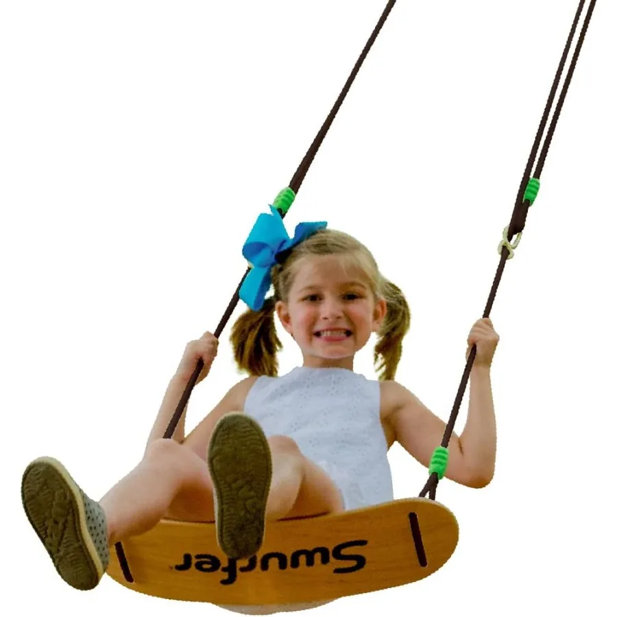 

Swurfer Tree Swing Set Outdoor Maple Wood Heavy Duty Braided Rope Weather Resistant Playset Up to 150lbs