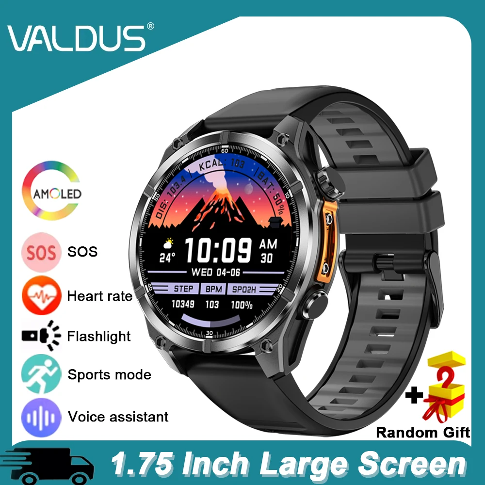 

VALDUS 2025 Новые умные часы VD40 Pro SOS Аварийный вызов Голосовой помощник Спортивный режим Фонарик Блокировка паролем AMOLED Smartwatch