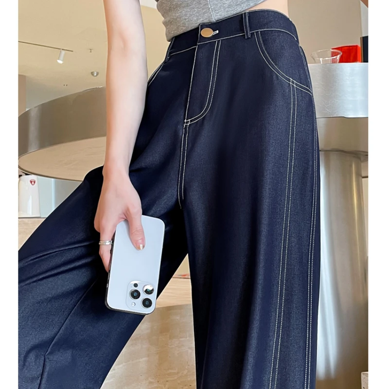

Spring Summer Ice Silk Loose Women's Wide Leg Pants 2025 New High Waist Solid Casual Full Length Trousers for Womens