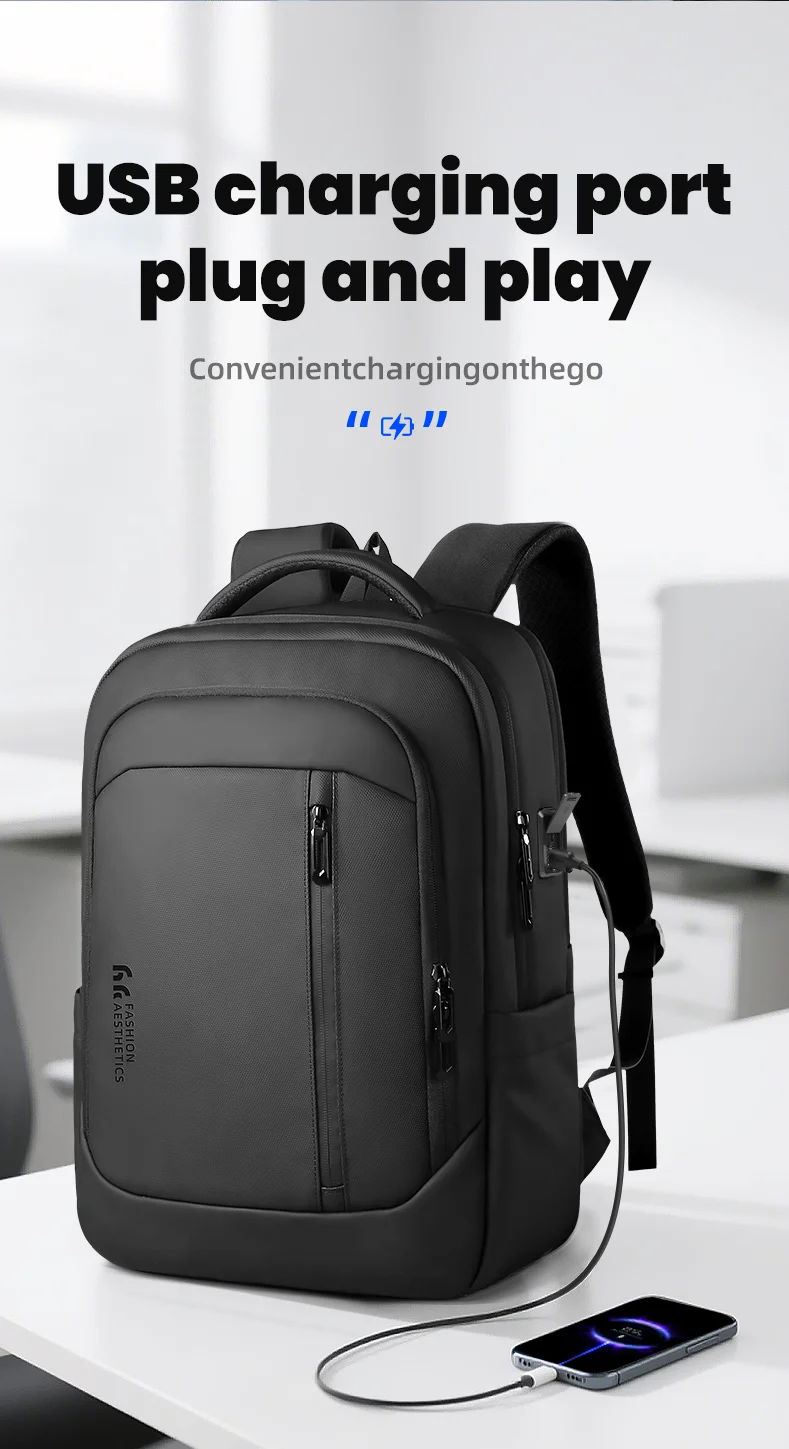 HK Neuer Design-Reiserucksack für Herren, großer Business-Rucksack für Arbeit, Pendeln, wasserdichte Oxford-Rucksäcke, 17-Zoll-Laptoptaschen mit USB – Detail 8
