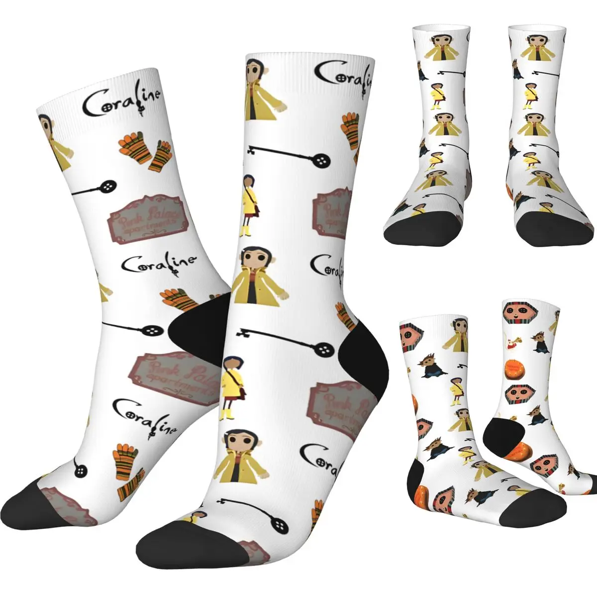 Hip-hop Coralines Halloween Pack Sports Socks Polyester Long Socks for Unisex Sweat Absorbing