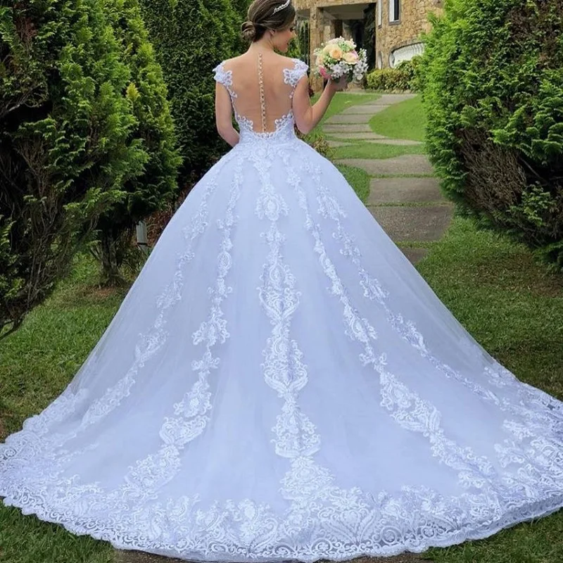 Luxus Prinzessin Hochzeit Kleid O hals langarm brautkleid Plus größe ballkleid Spitze Braut Robe De Mariee Muslimischen Hochzeit Kleid