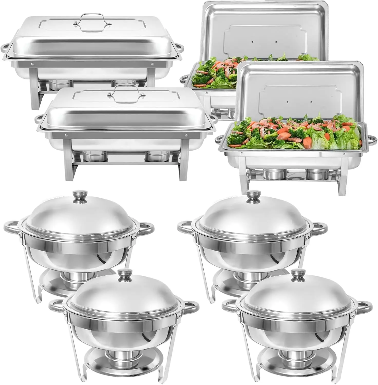 8 Pack Chafing Dish Buffet Set, Stainless Steel Catering Food Warmer For Banquet, Parties, Wedding (4 Packs 8Qt Pan + 4 Packs