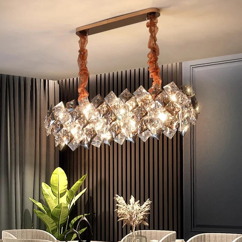 

American style Long Rectangular Glass chandelier, lustre designer light ceiling APP with RC Dimmable for Kitchen island