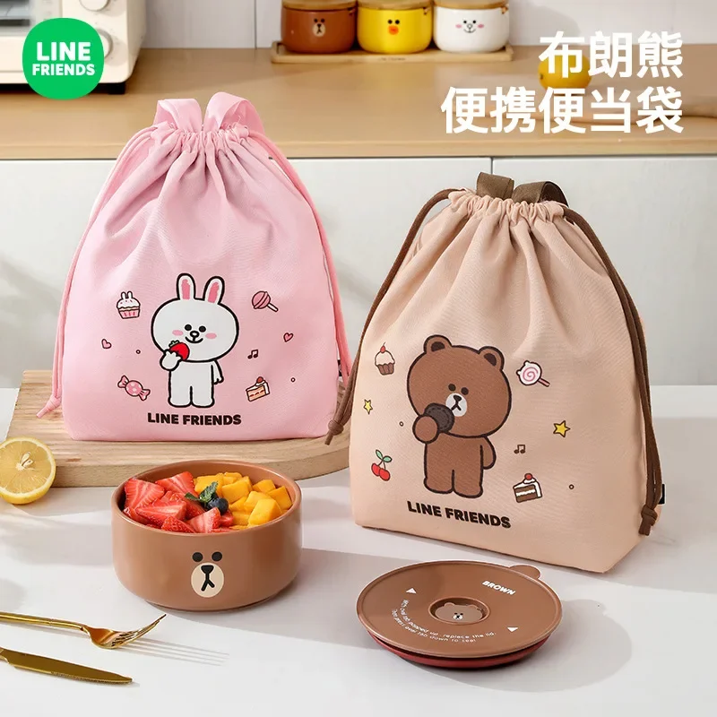 

New Line Friends Anime Kawaii Lunch Box Thermal Bag BROWN Cartoon Student Office Worker Special Thickened Portable Lunch Box Bag