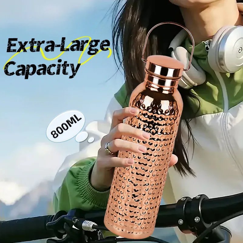 1PC 800ml Copper Water Bottles Sport Hammer Pattern Bottle​ Leakproof Outdoor Gym Fitness Travel Electroplating Drinking Cup