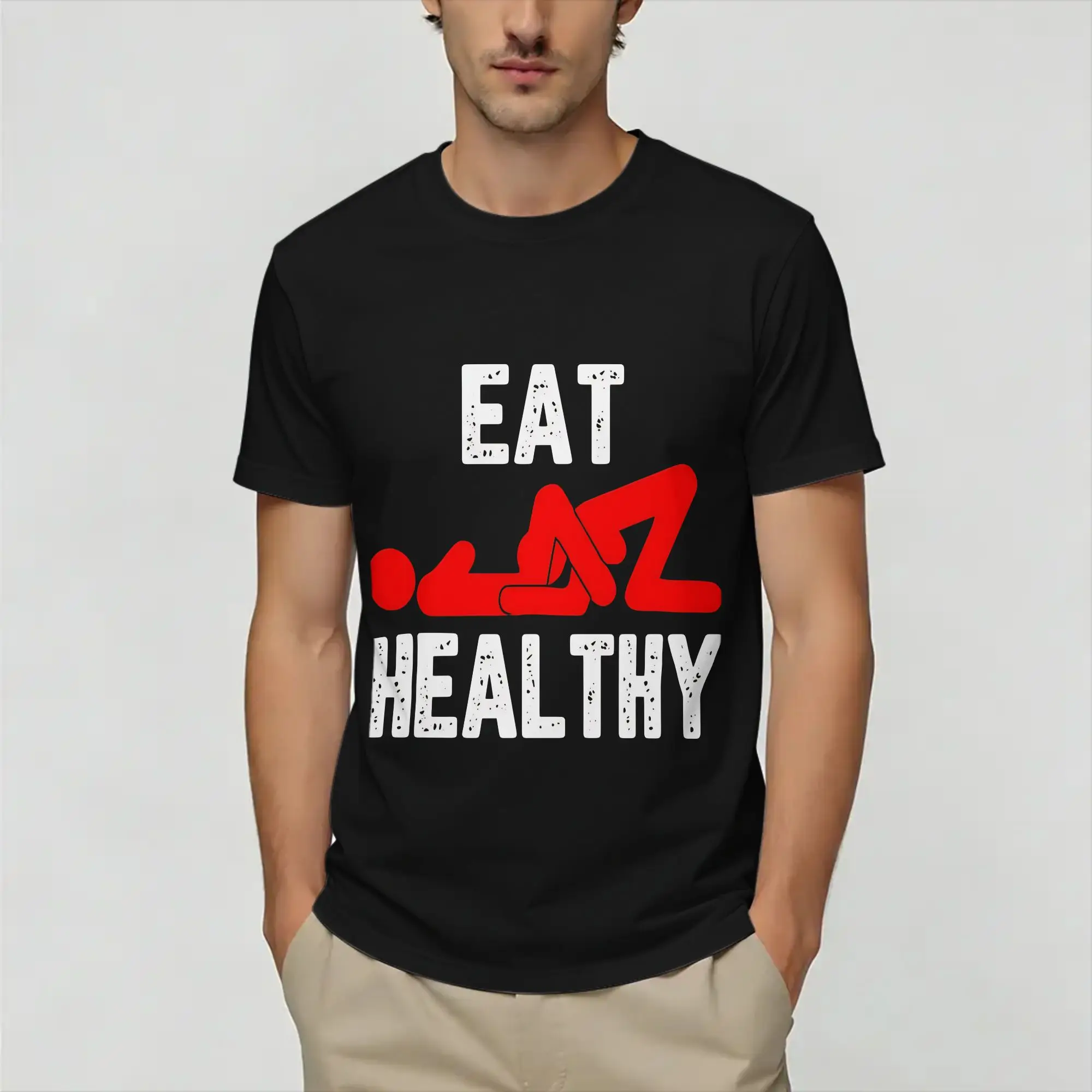 Oversized T Shirt Summer Eat Healthy Is My Valentine  Hip Hop T-Shirts  100% Cotton Tshirt for Adult Y2K Casual   Sleeve Tees