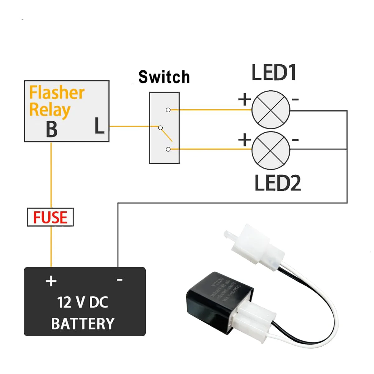 Adjustable 2-Pin Electronic LED Flasher Relay with Wires for Bikes Motorcycles Scooters Turn Signals Hyper Flash Blinkers Relay image 4