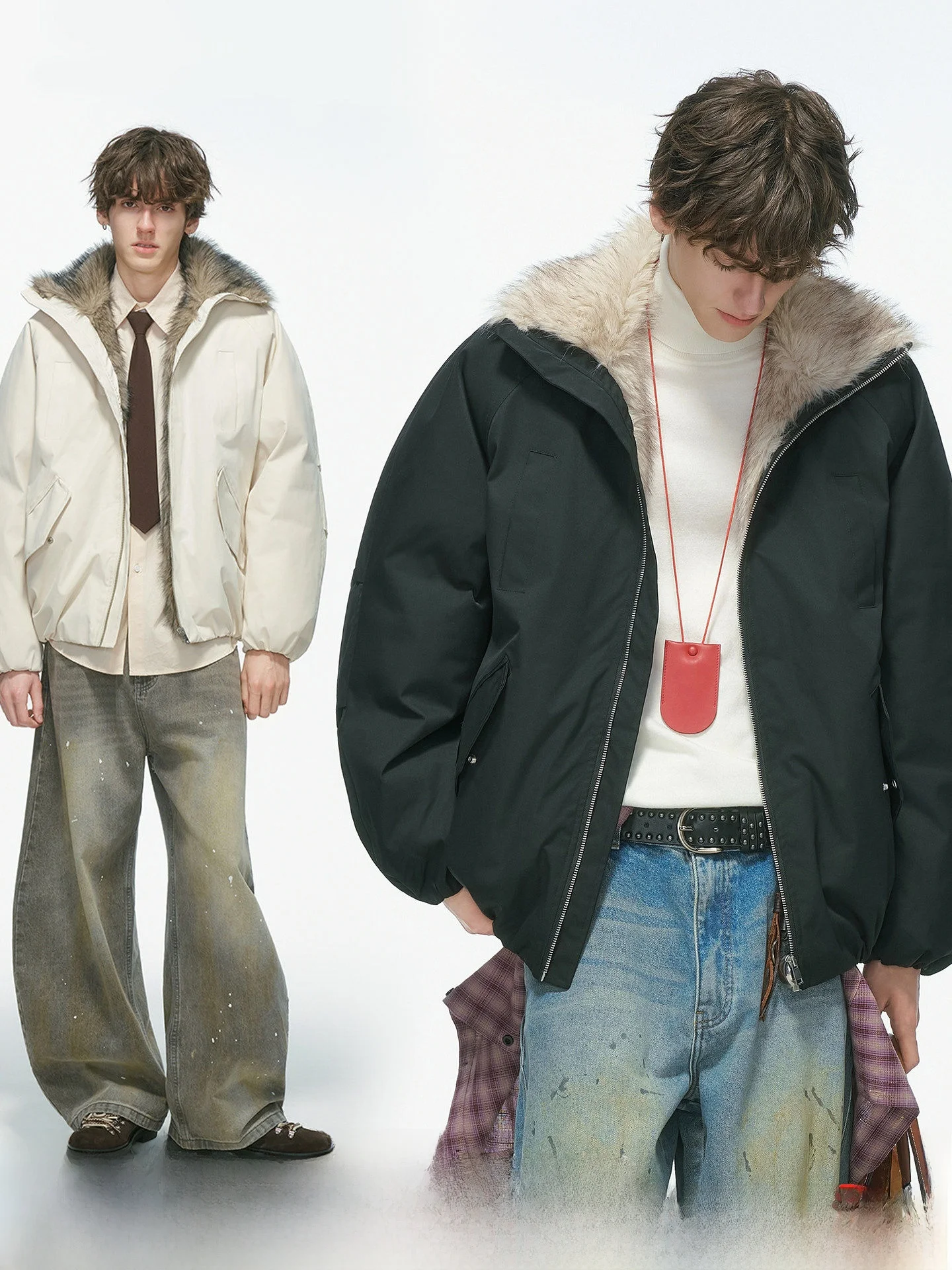 Dream Made Wolf Fur Short Jacket Men's Winter Thickened Cotton Clothes Mountain Eagle Coat Youth Fashion Warmth Casual Wear