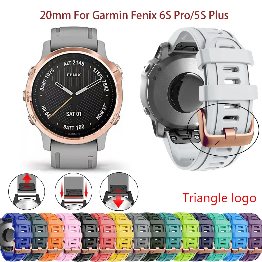 20mm Watchband For Garmin Fenix 7S 6 6S Pro 5 5S Plus Approach S50 Rose Gold Buckle Straps Quick Release Silicone Bracelet bands