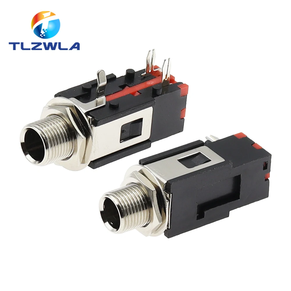 1 sztuk PJ-602B pod kątem prostym złącze Audio blokada gwintu mocowanie panelu 1/4 "Stereo 6.35 Mm gniazdo telefoniczne gniazdo słuchawkowe