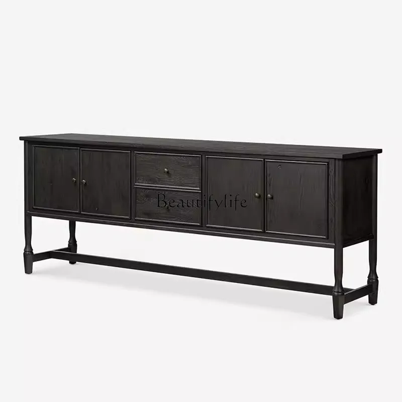 

American rural retro old solid wood dining side cabinet foyer entrance cabinet