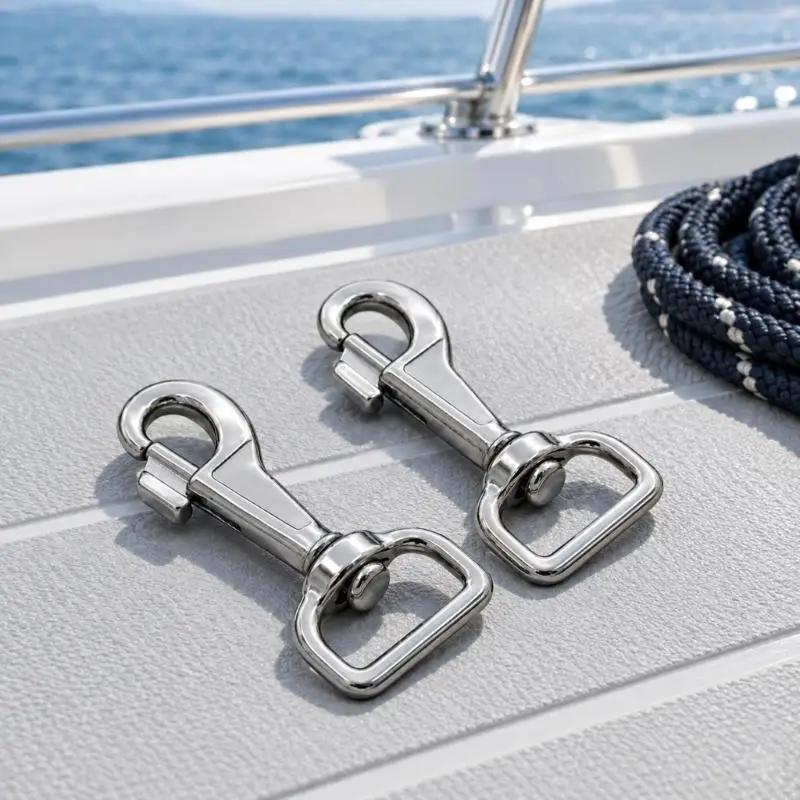 M76E 2-Pack Swivels Hooks with Gated Closures and Rotating Joints for Marine Rigging Lines, Diving Gear Attachments, and