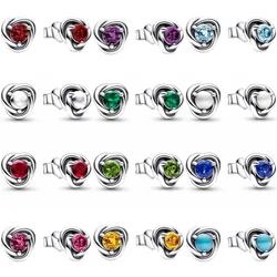 NEW 925 Sterling Silver plated Gold Plated 12month earrings Charm Bead Fit  Original Bracelet Necklace DIY Women Jewelry