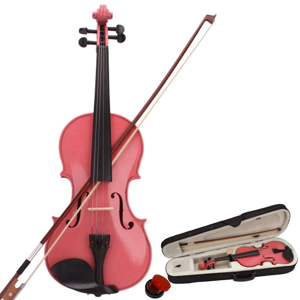 New 3/4 Acoustic Violin Case Bow Rosin Pink