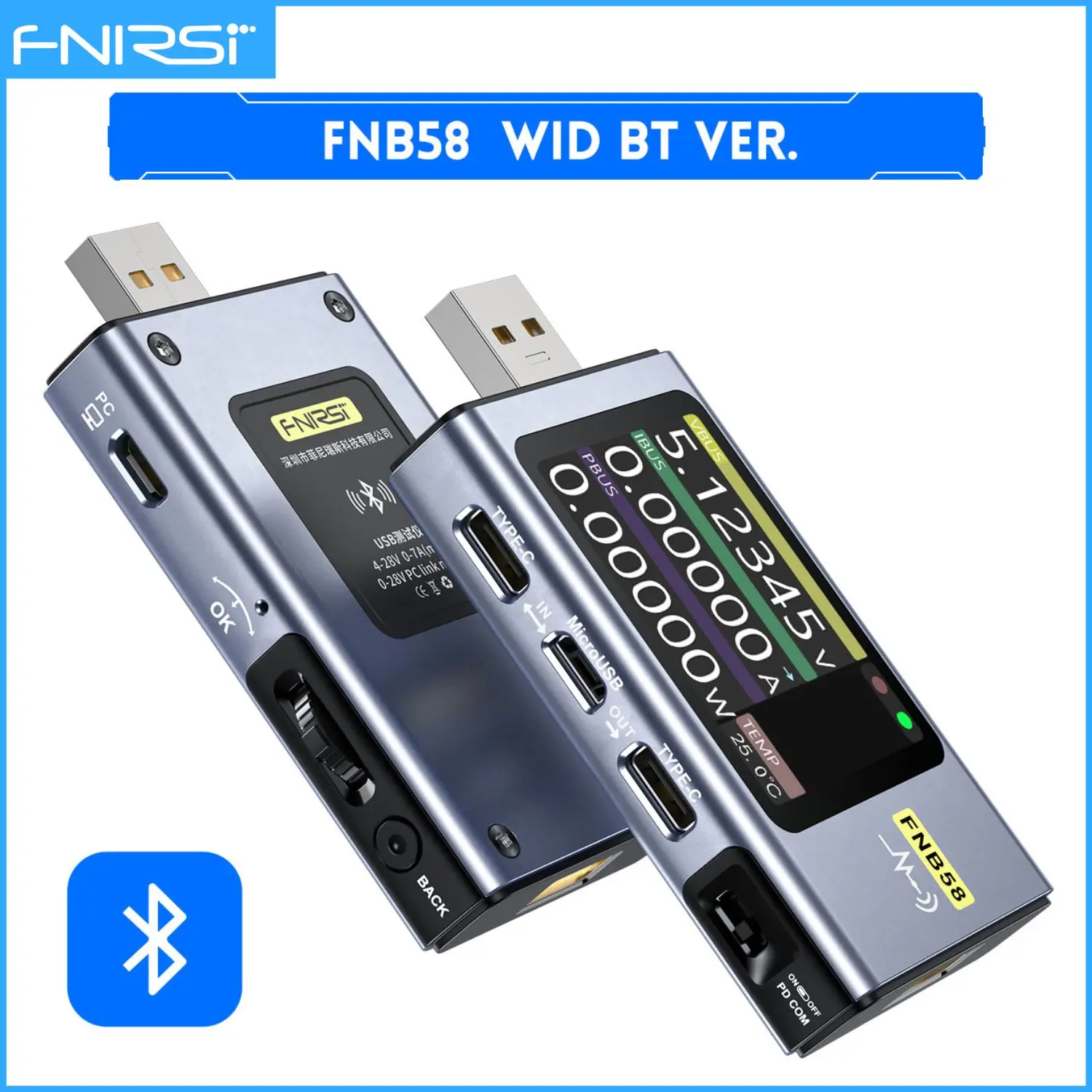 FNIRSI FNB58 USB Tester 4-28V Voltmeter Ammeter