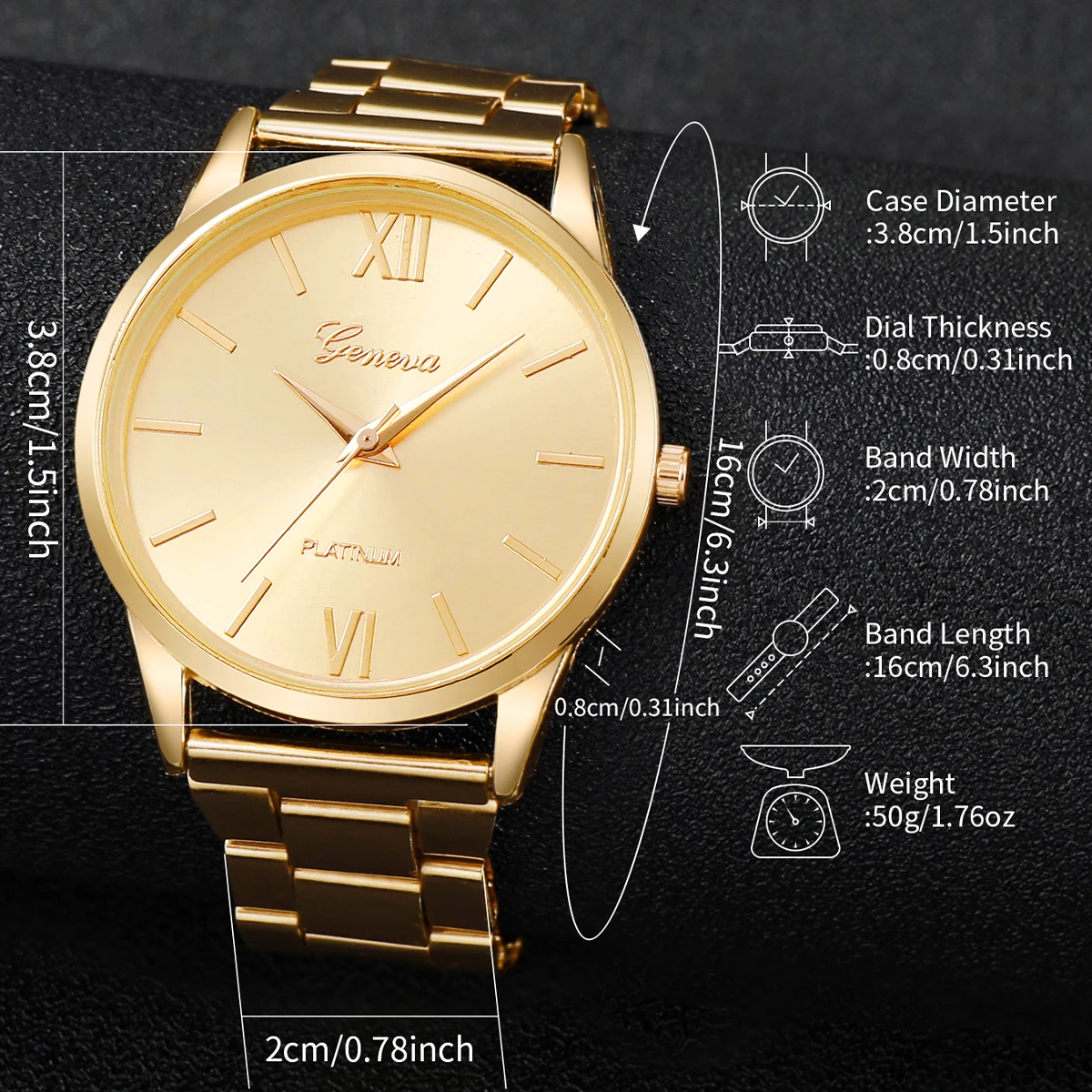 6PCS Women\'s Watch Fashion Gold Steel Band Quartz Watches Bracelets Set（Without Box）