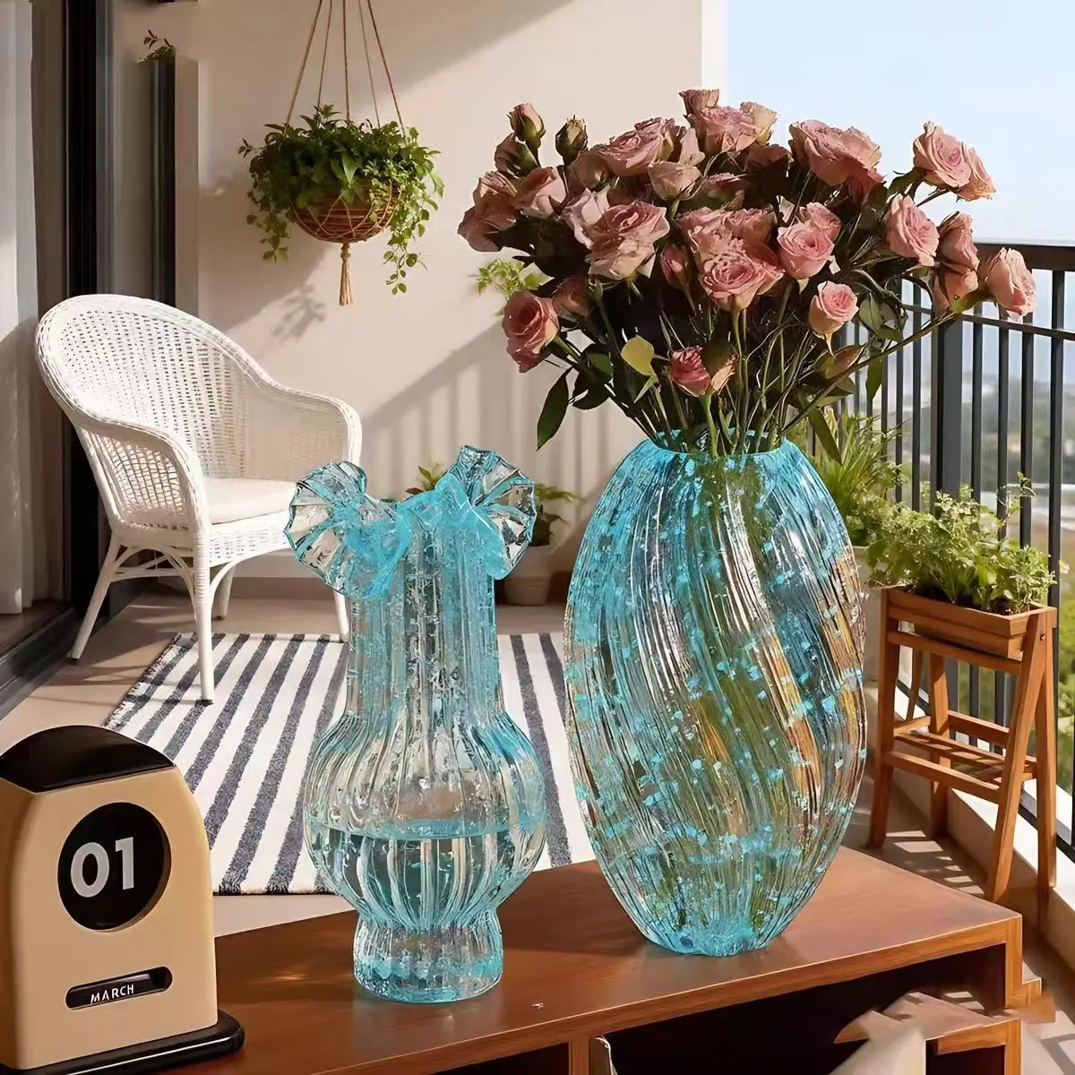 

HYS luminous maltose crystal glass living room flower arrangement high-grade rose creative home decoration glass vase